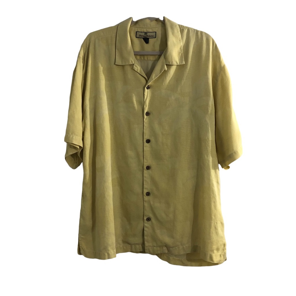Tommy Bahama Shirt L Hawaiian Yellow floral